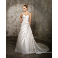 A-line Sweetheart Cathedral Train Satin Criss-Cross Beading Wedding Dress